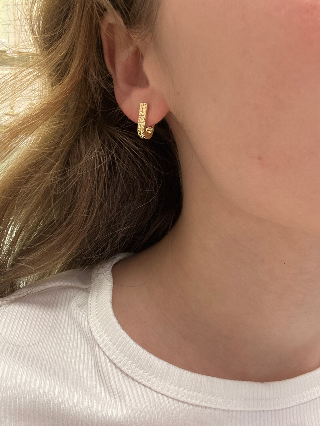 Boucles d'oreilles en or 18 carats en forme de U, diacut, 15 mm, 1,89 g