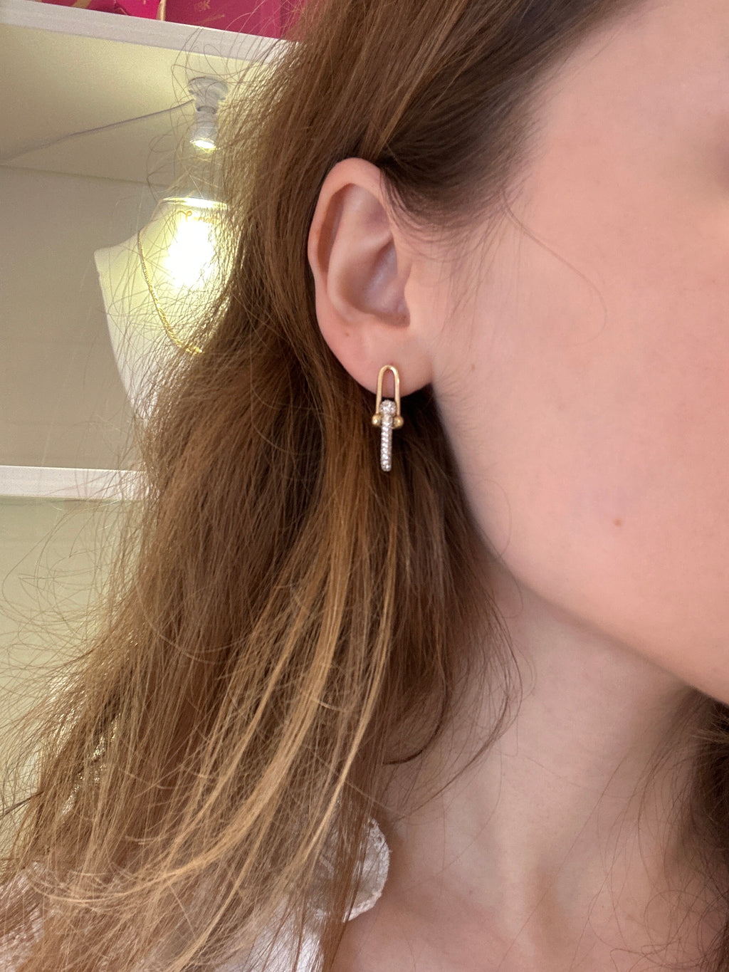 18k gold earrings hardware with zirconia stones, 25mm, 3.76g