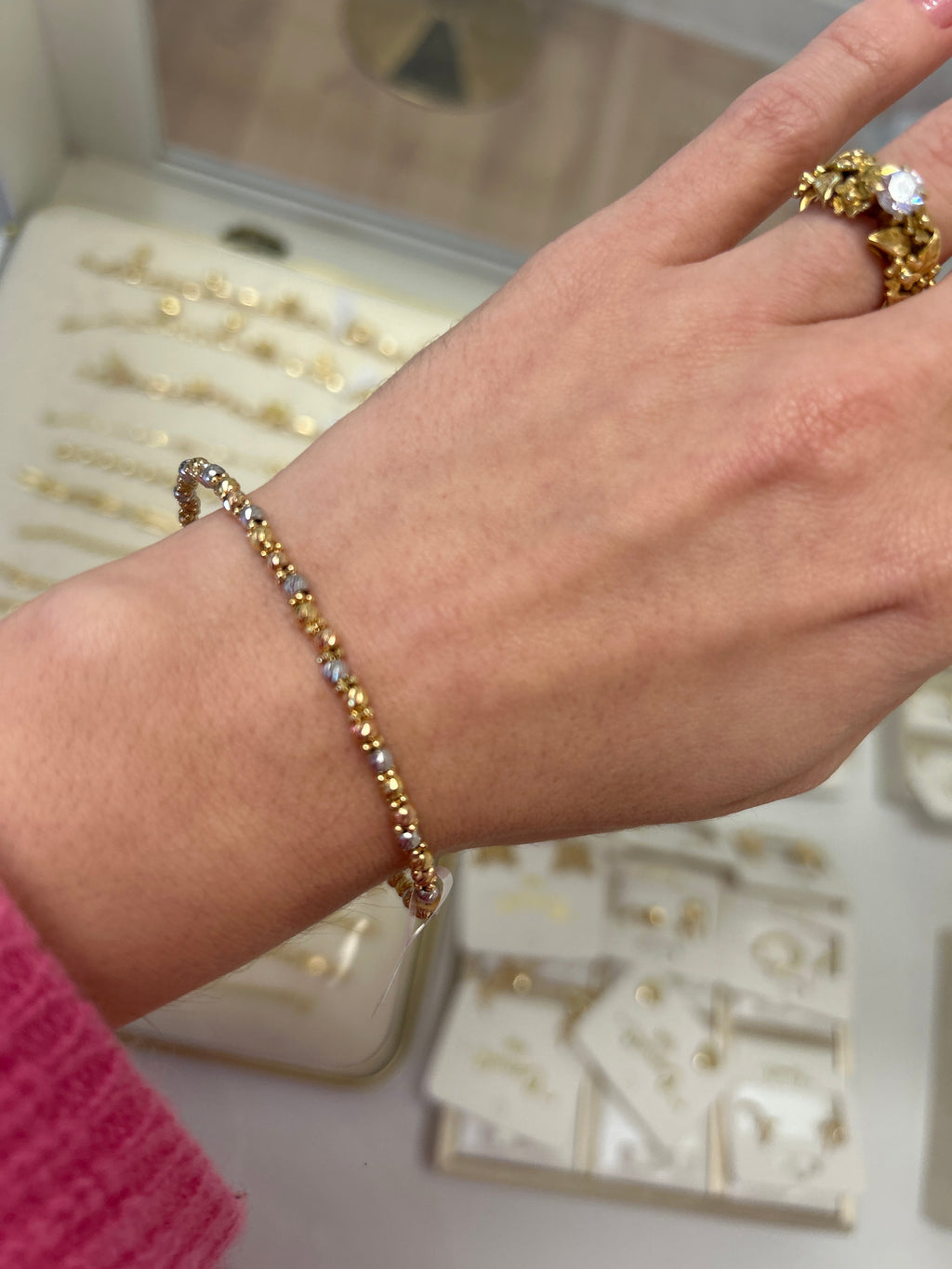 18k gold tritone beads bangle, adjustable 18 to 22cm, 7.35g