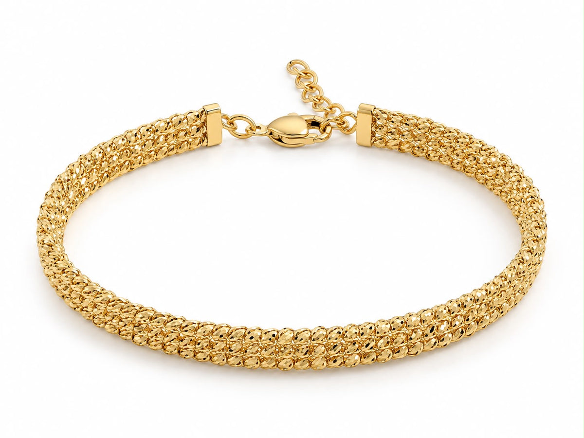 18k gold diacut beaded adjustable 3 layers bracelet, size 16-18, 8.51g