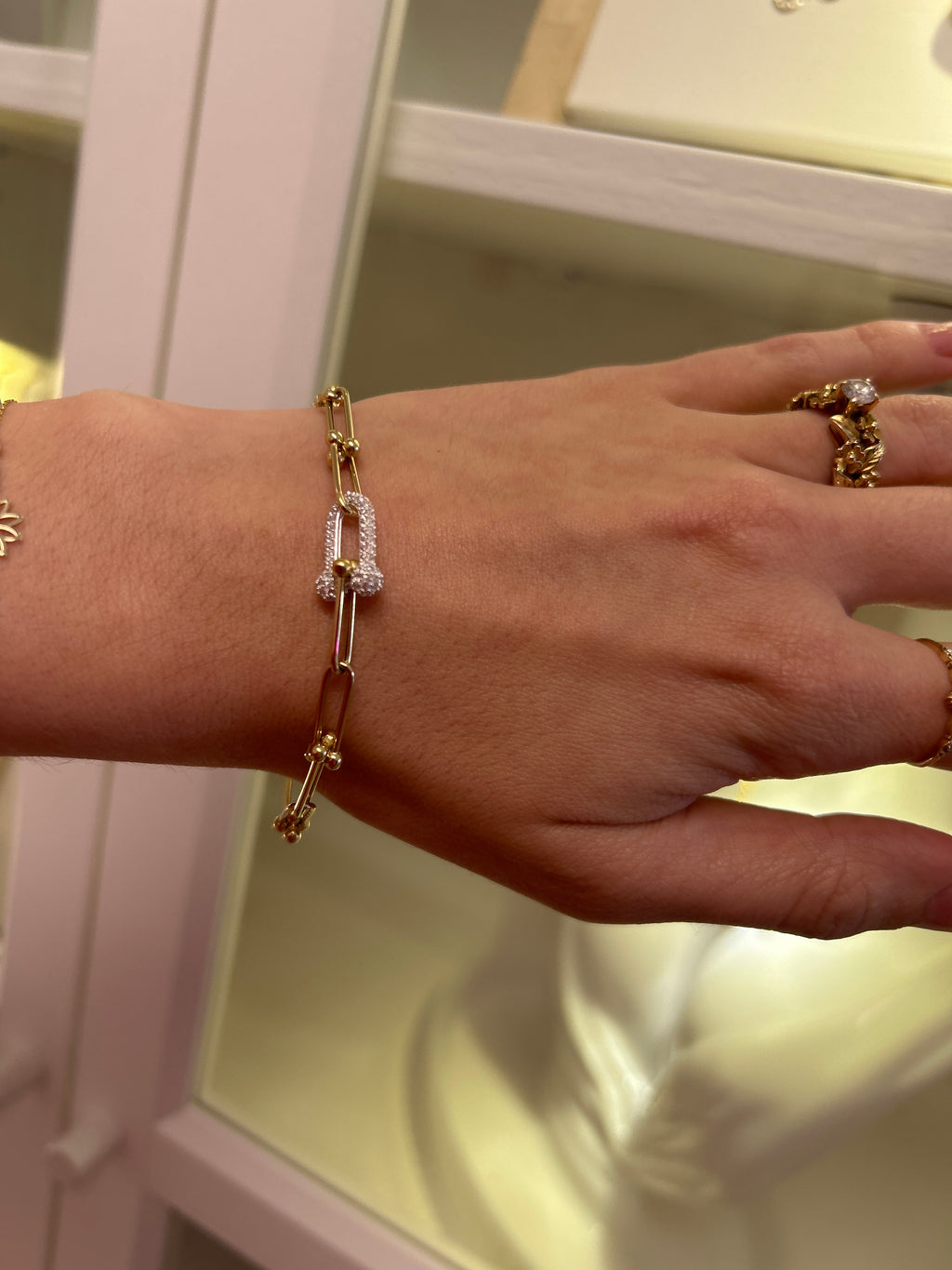 18k gold hardware style bracelet, with zirconia stone, 19cm, 5g