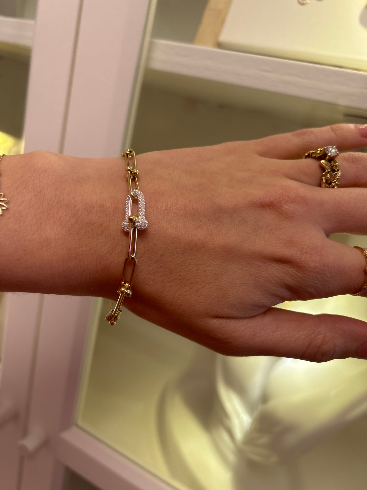 18k gold hardware style bracelet, with zirconia stone, 19cm, 5g