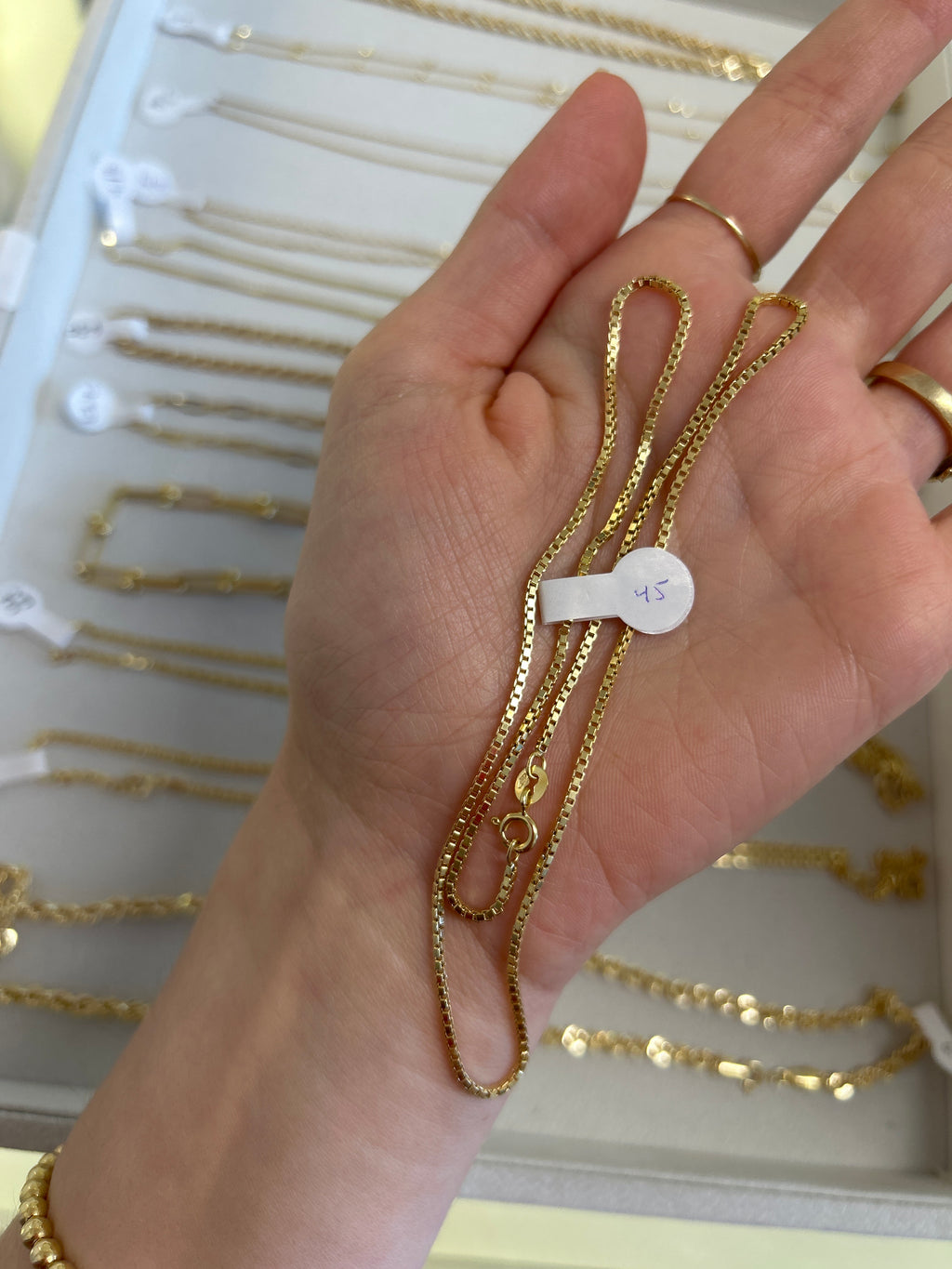 18k gold box chain , 45cm, 3.42g