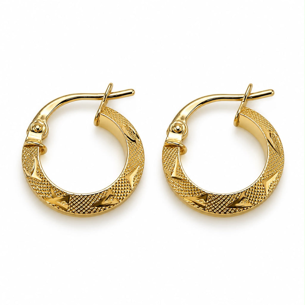 18k gold textured hoops, 12mm, 0.74g