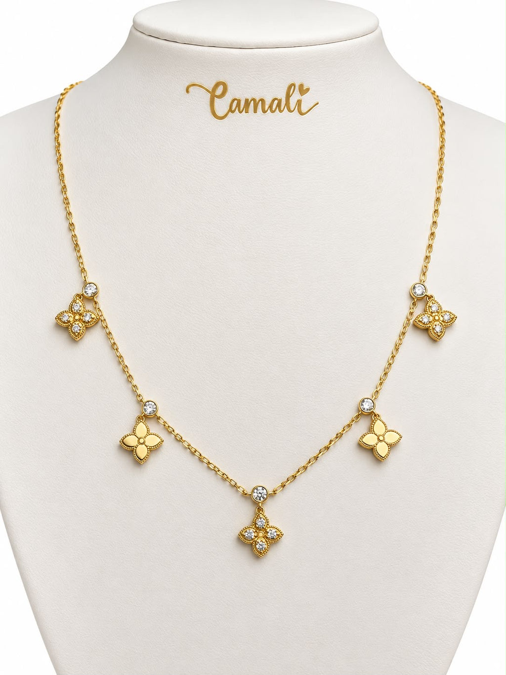 18k gold dangling flowers with zirconia stones, short choker 38-43g, 6.31g