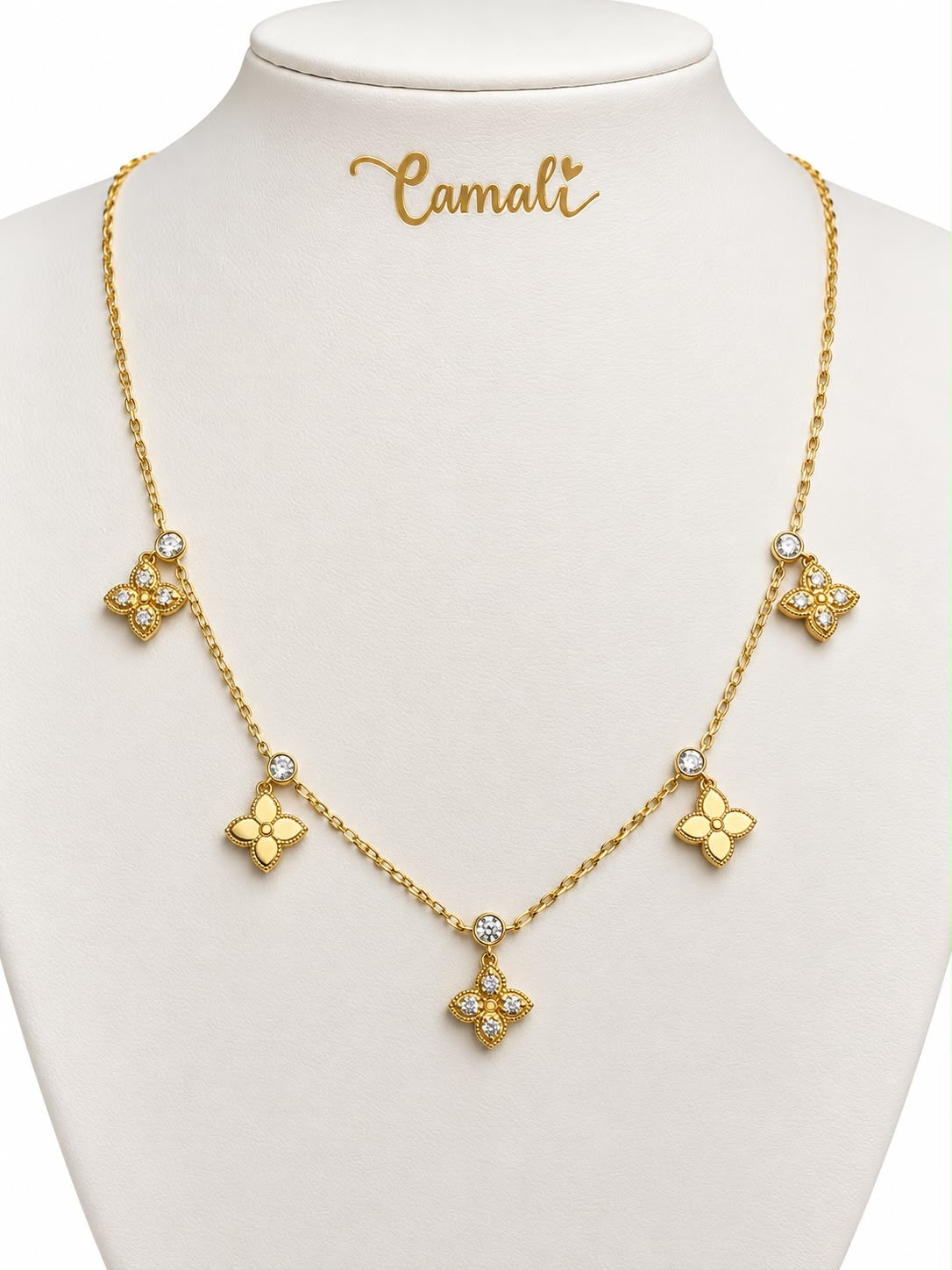 18k gold dangling flowers with zirconia stones, short choker 38-43g, 6.31g