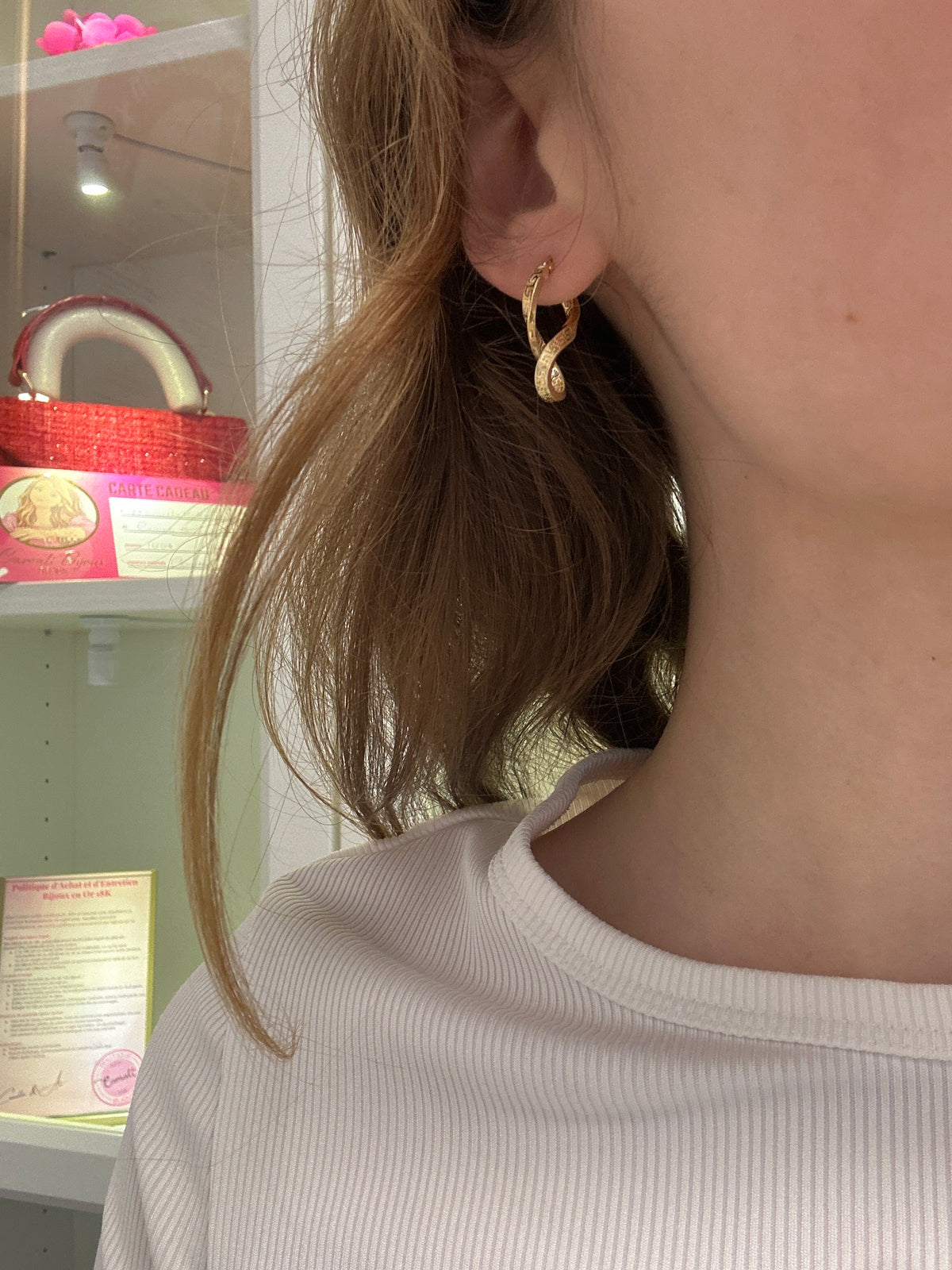 Boucles d'oreilles infini en or 18 carats, style grec, 23 mm, 1,36 g