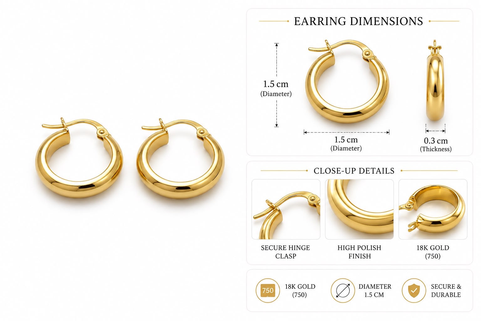 18k gold small hoops, 1.67g