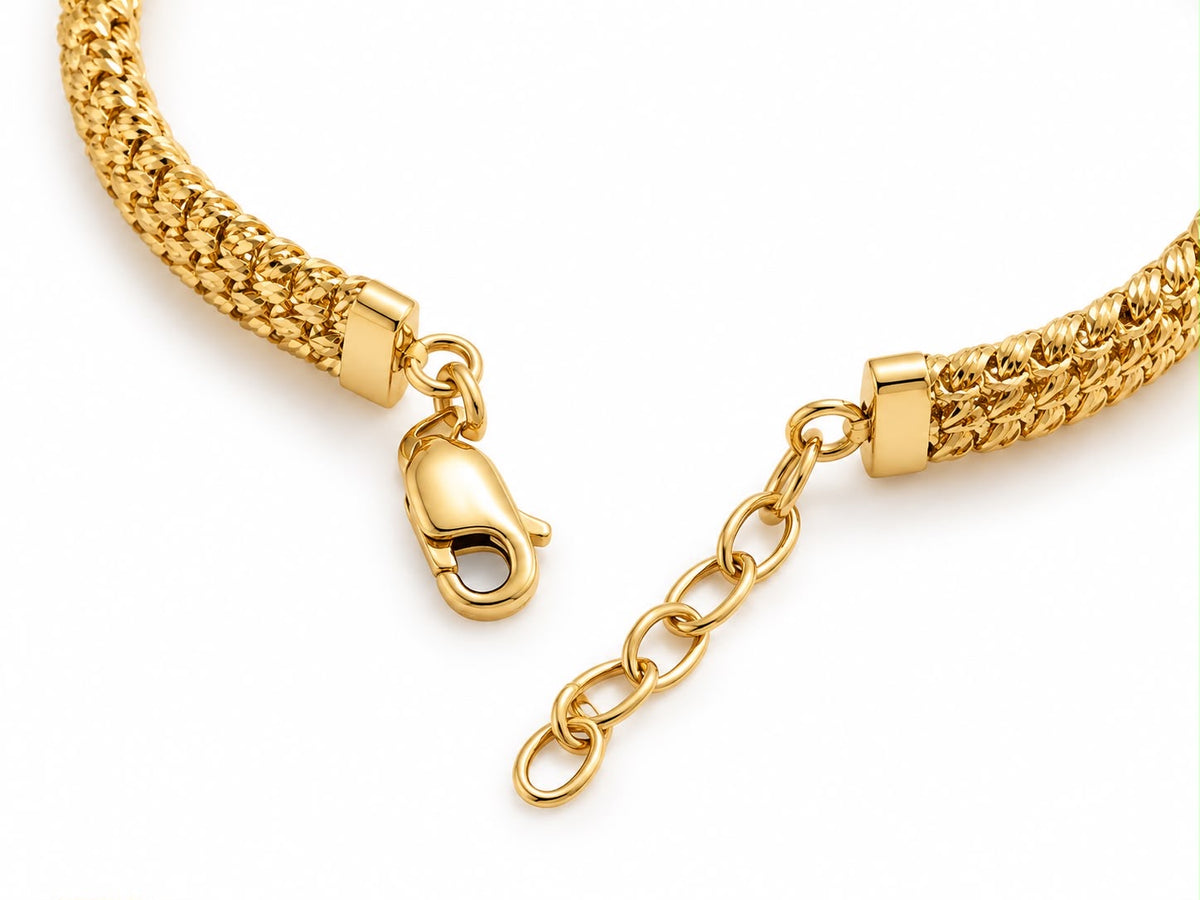 18k gold diacut beaded adjustable 3 layers bracelet, size 16-18, 8.51g