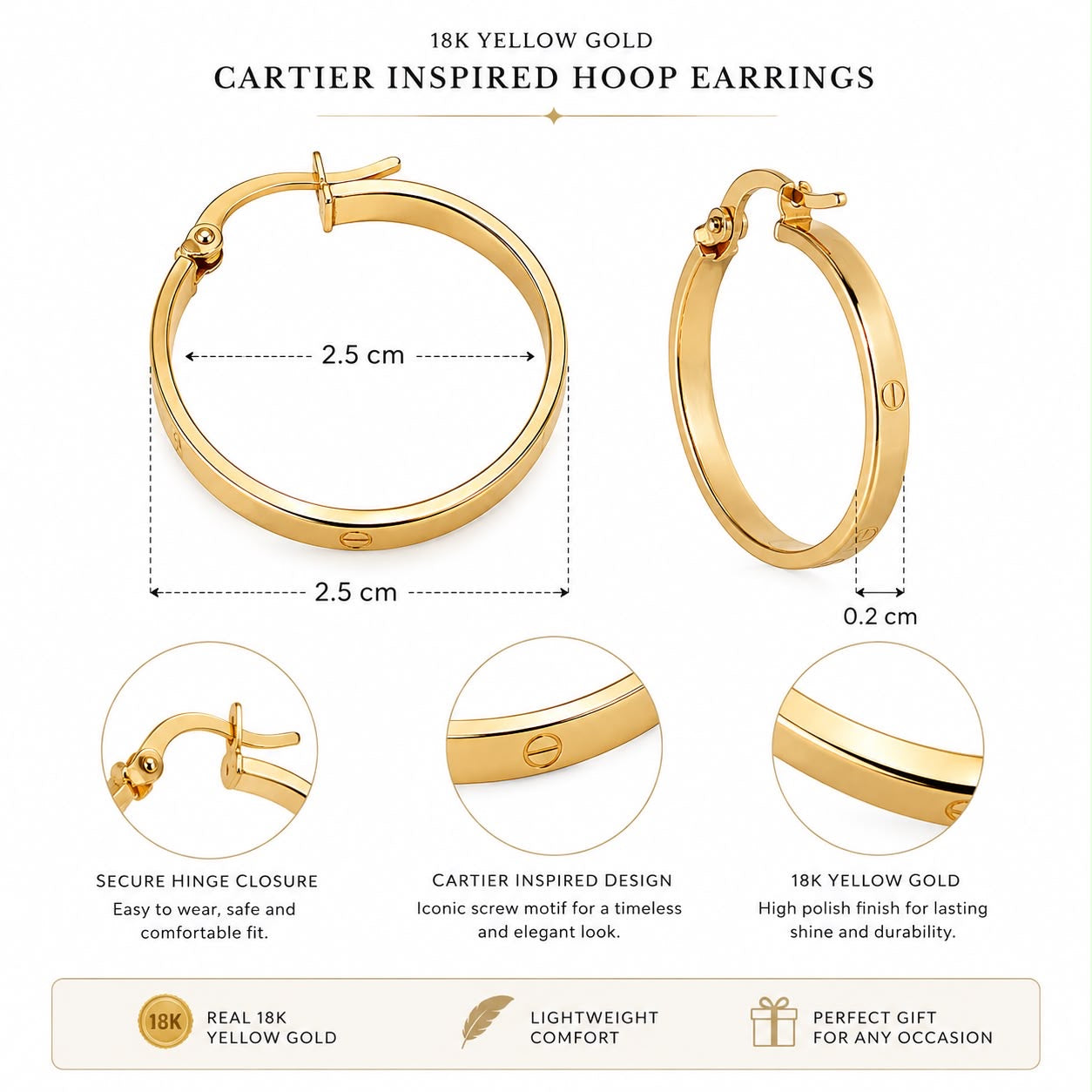 18k gold hoops, love style, 1.14g
