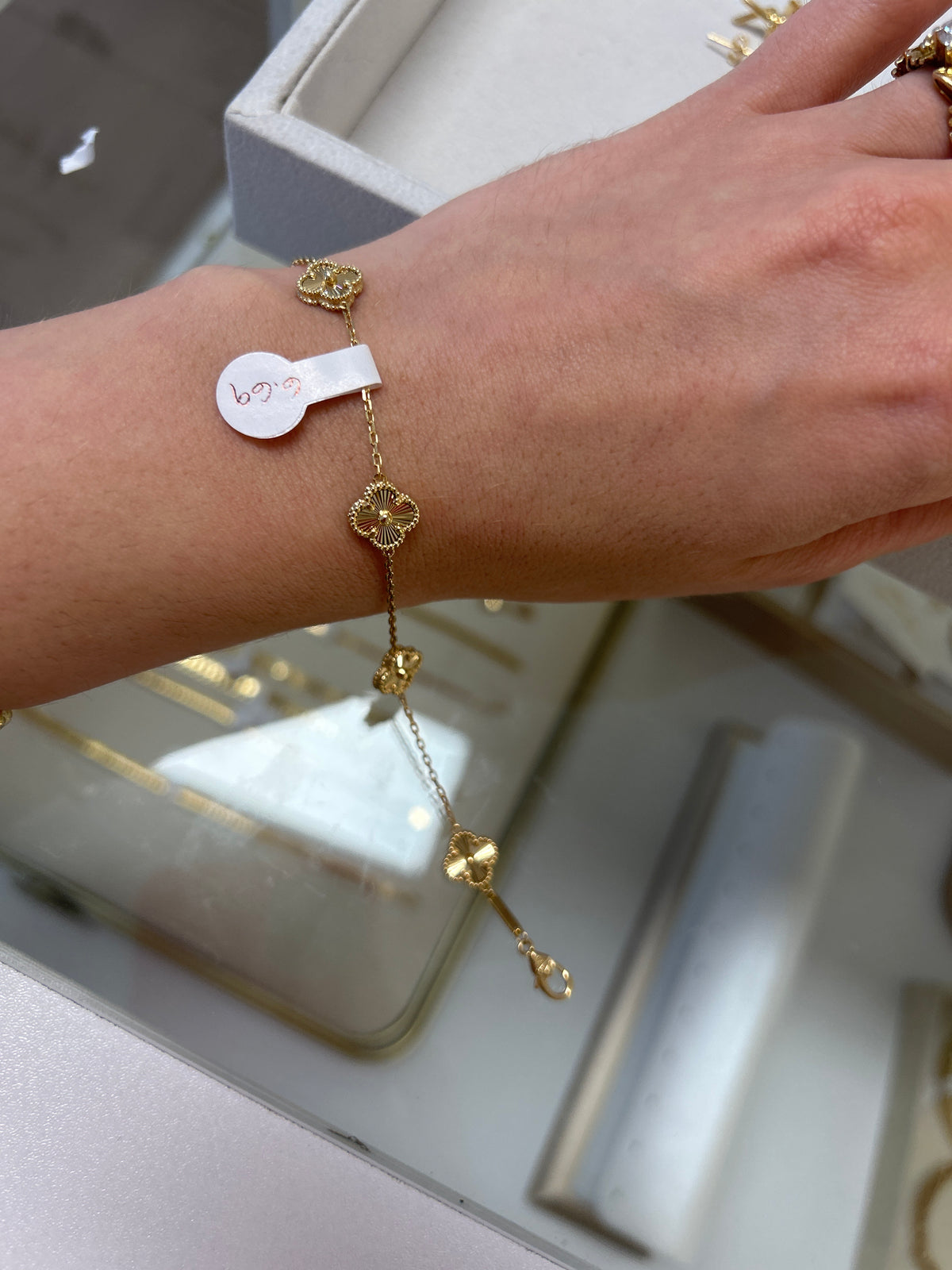 Bracelet petits trèfles en or 18 carats, 8 mm, 18 cm, 6,69 g