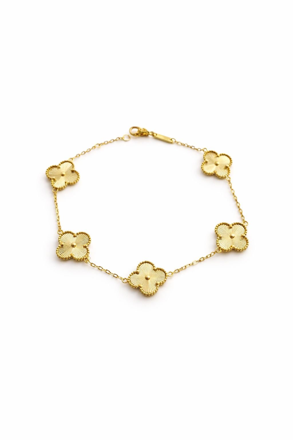 Bracelet d’or 18k, cinq trèfles de 8mm (petit), 17-19cm, 3.11g image 0
