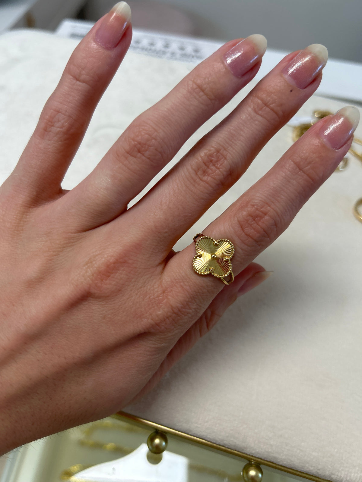 Bague Trèfle en Or 18K 15mm, Taille 6, 2,04g
