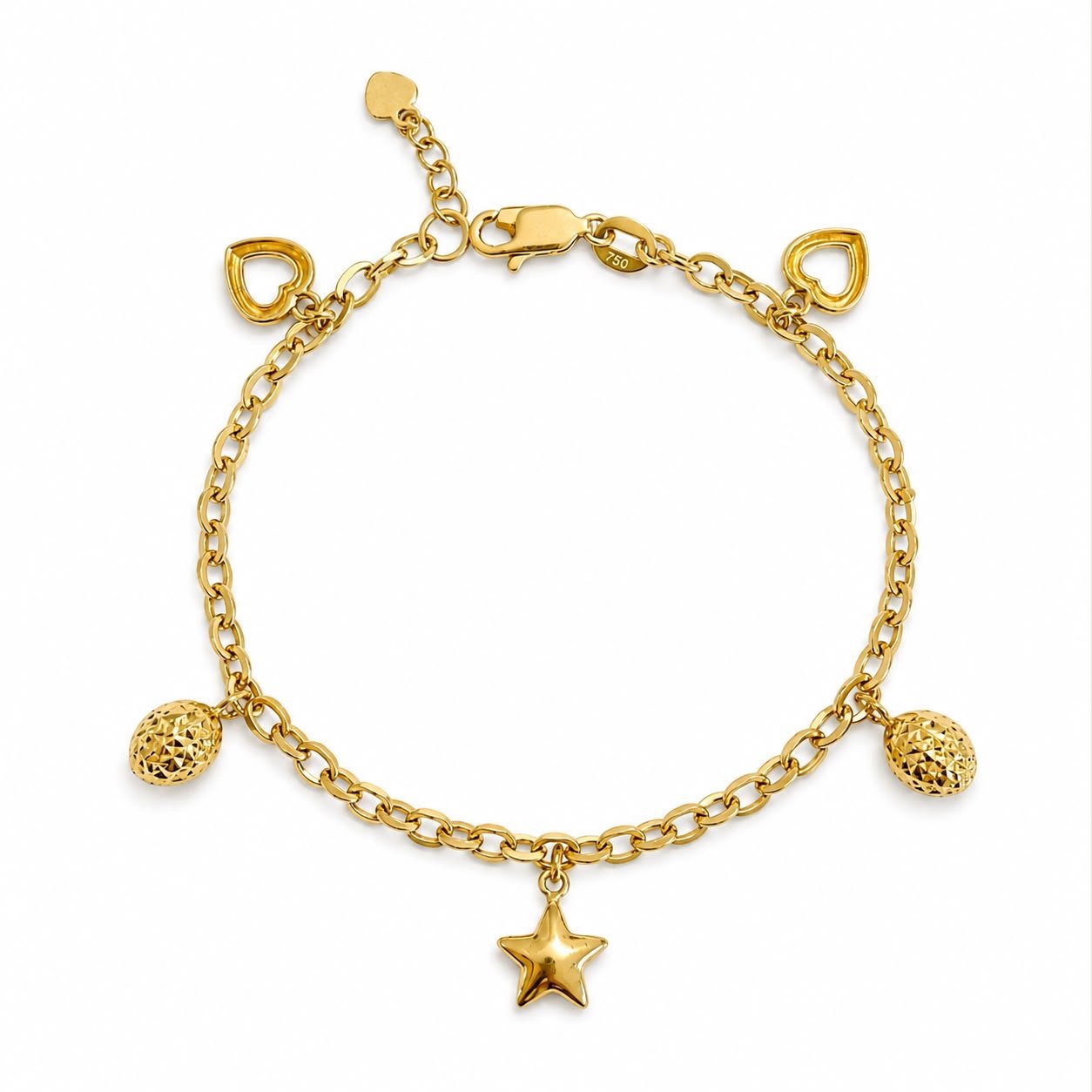 Bracelet à breloques d’or 18k, ajustable 17-19cm, 4.20g image 0