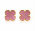 Boucles d'oreilles trèfle en or 18 carats avec nacre rose, 15 mm, 2,90 g