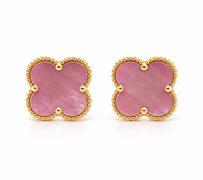 Boucles d'oreilles trèfle en or 18 carats avec nacre rose, 15 mm, 2,90 g