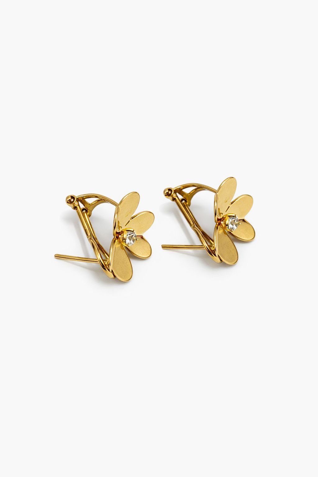 Boucles d’oreilles d’or 18k, fleurs, fermoir à clip, 3.50g image 1