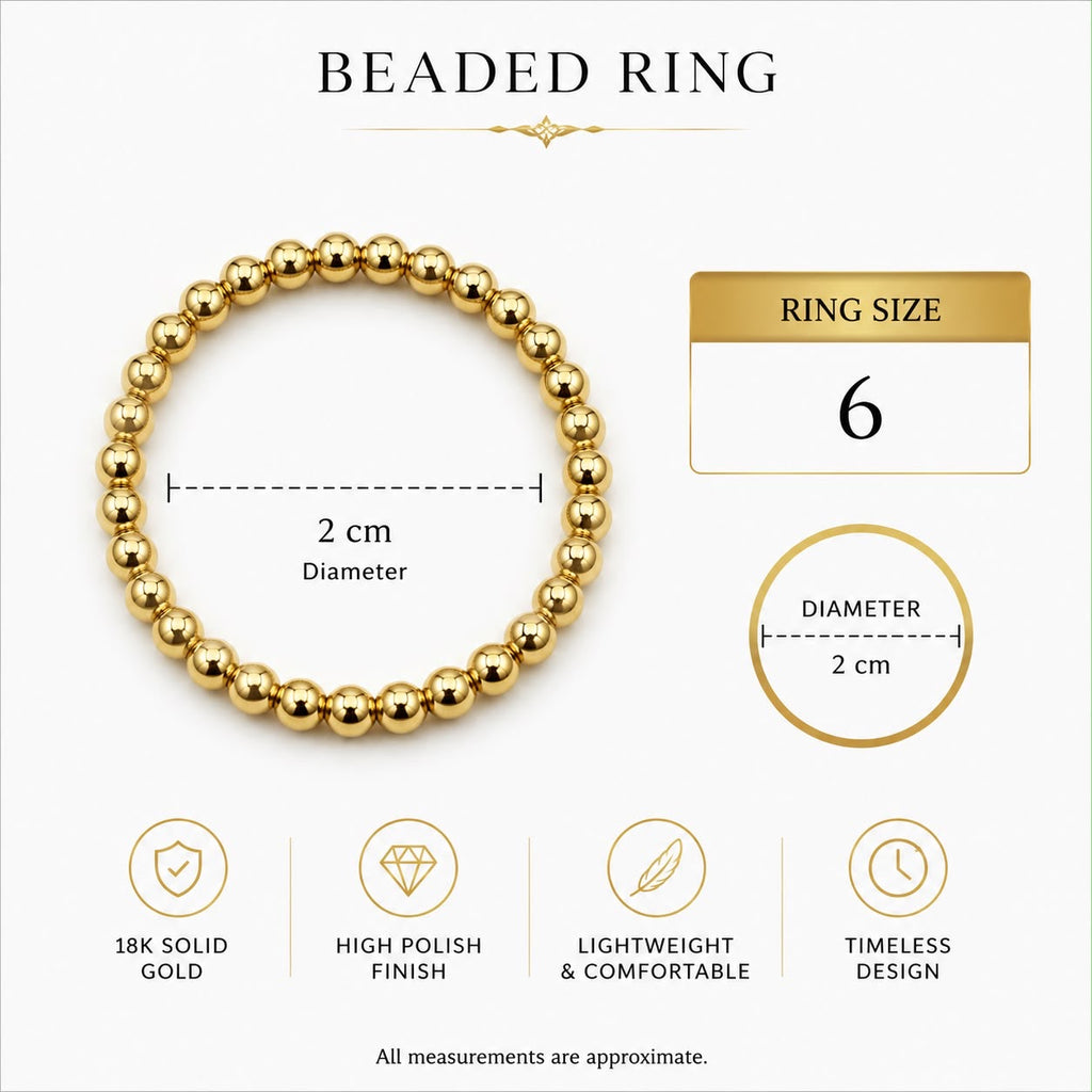 18k gold beaded ring, size 6, 1.16g