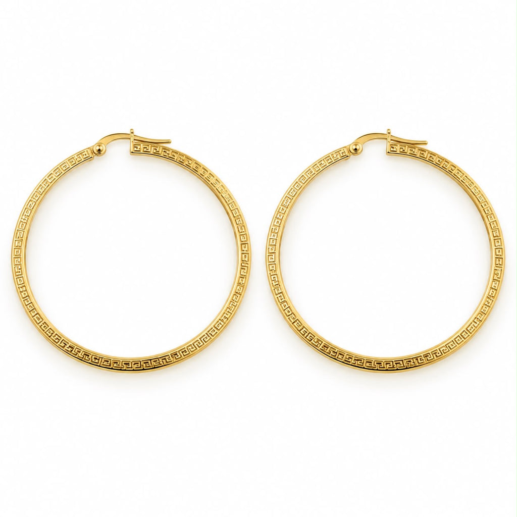 Grandes créoles en or 18K style grec, 2,36g