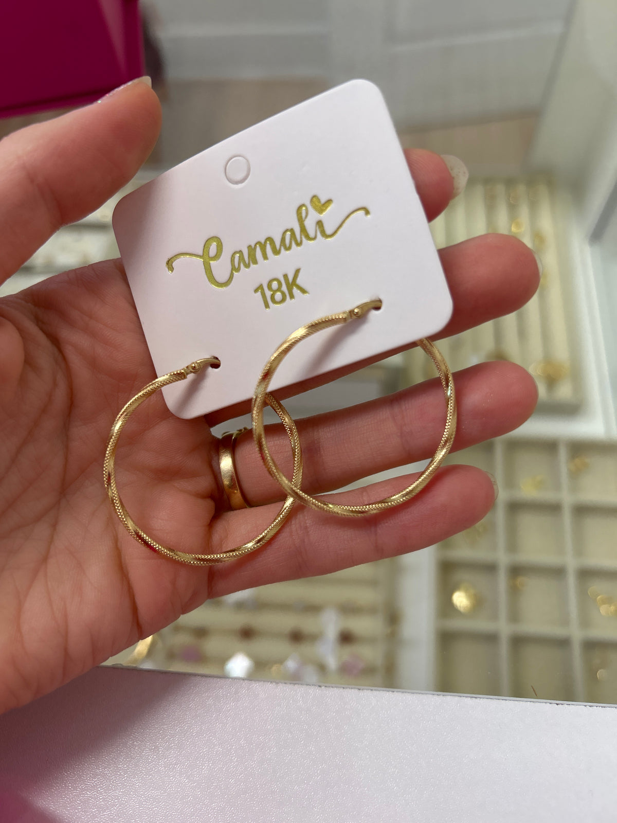 18k large gold twisted loops, 35mm, 1.83g
