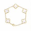 18k gold mother of pearl clover bracelet, large size of clovers, adjustable, 7.33g
