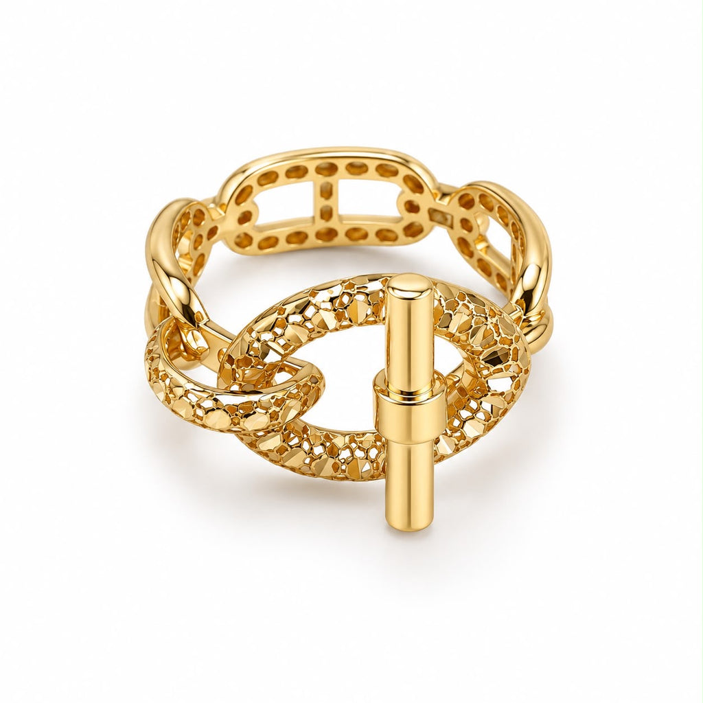 18k gold T-bar ring size 8, 3.39g