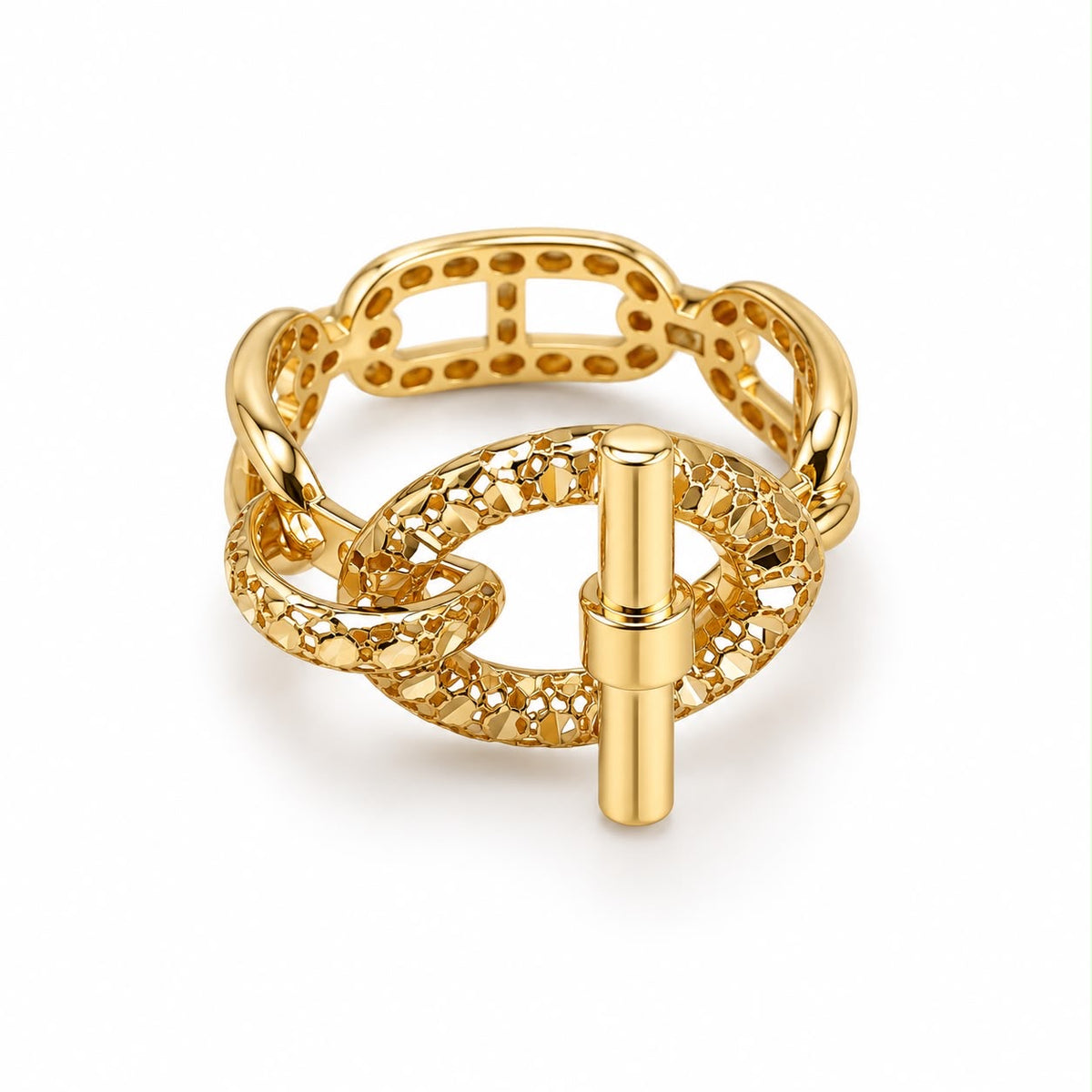 18k gold T-bar ring size 8, 3.39g