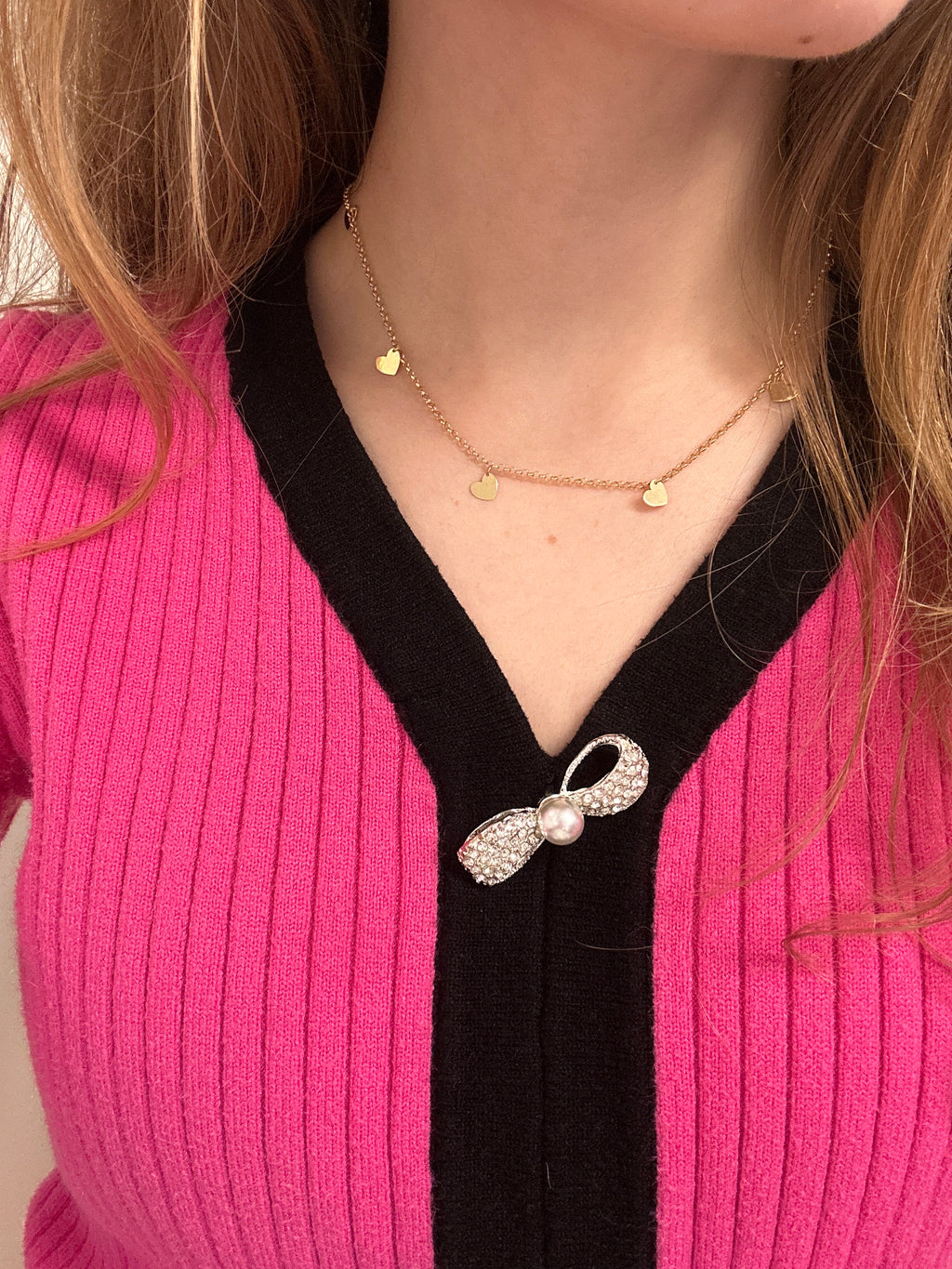 18k gold hearts dangling necklace, 42cm, 2.11g