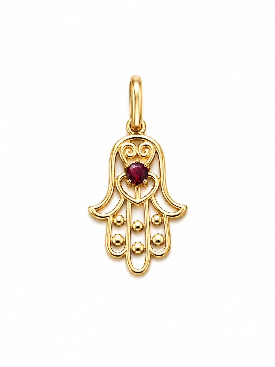 18k gold Fatma hand with lab ruby, 0.94g