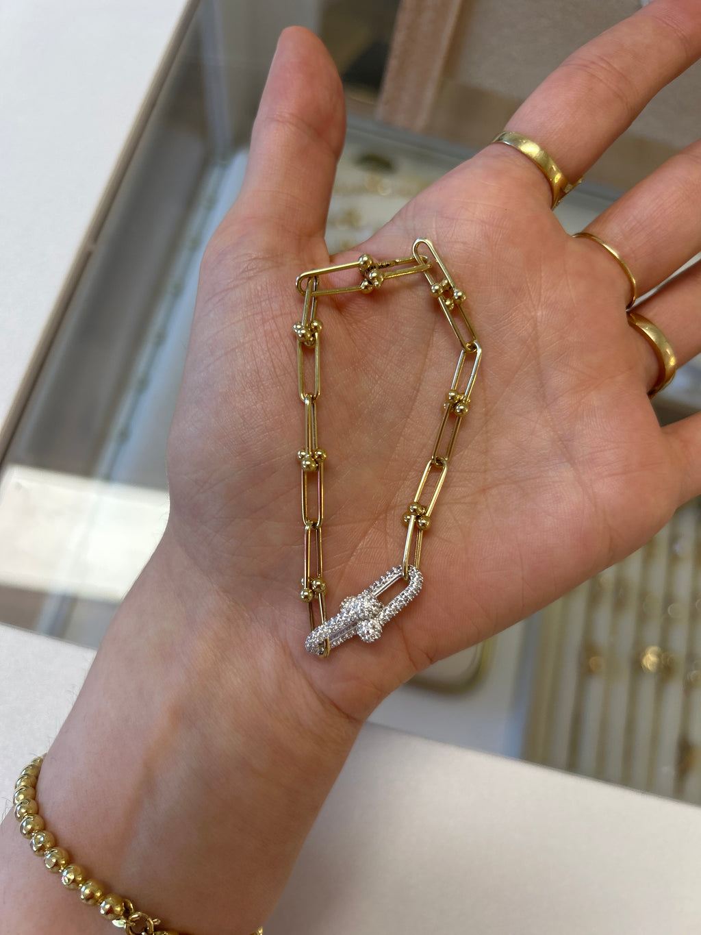 Bracelet style gourmette en or massif 18 carats avec pierres en zircone, 19 cm, 7,65 g