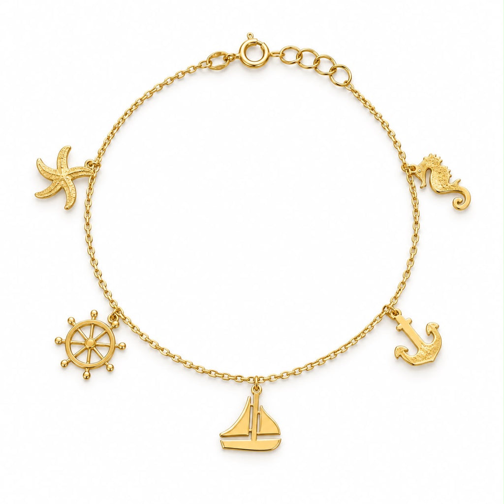 Bracelet de cheville en or 18 carats, breloques marines, ajustable de 23 à 25 cm, 2,27 g