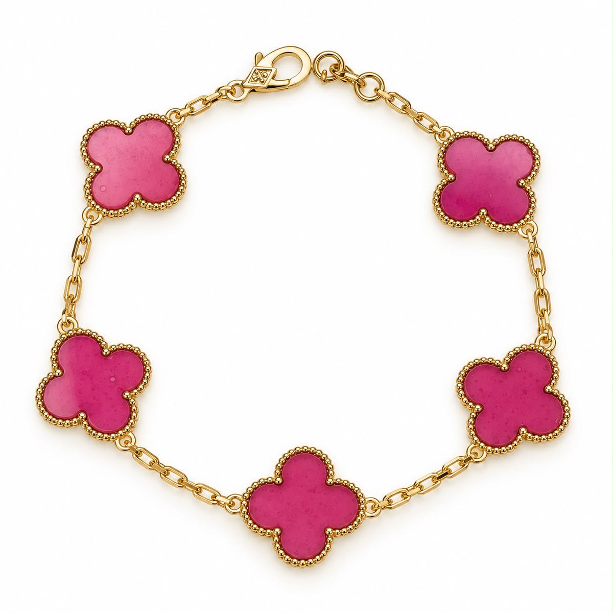 18k gold pink enamel 5 clovers, ajustable 17-19cm, 6.61g