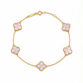 18k gold bracelet with pink chalcedony, size of clovers is 8mm, ajustable 17.5-19cm, 3.01g