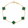 18k gold 5 small clovers bracelet, green stone (malachite), 2.64g