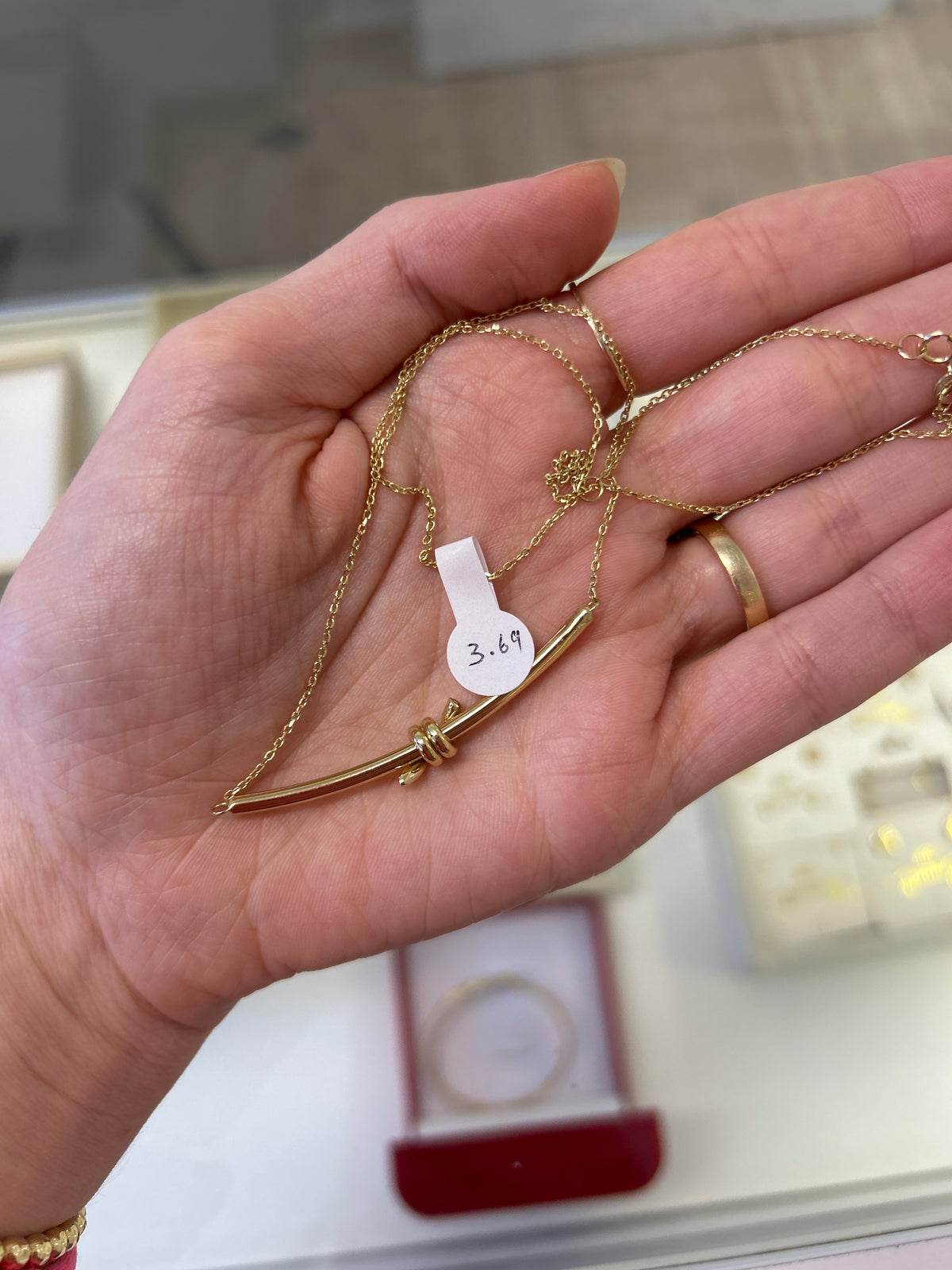 18k gold large ribbon necklace, adjustable 40-45cm, 3.67g
