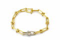 18k solid gold hardware style bracelet with zirconia stones, 19cm, 6.32g