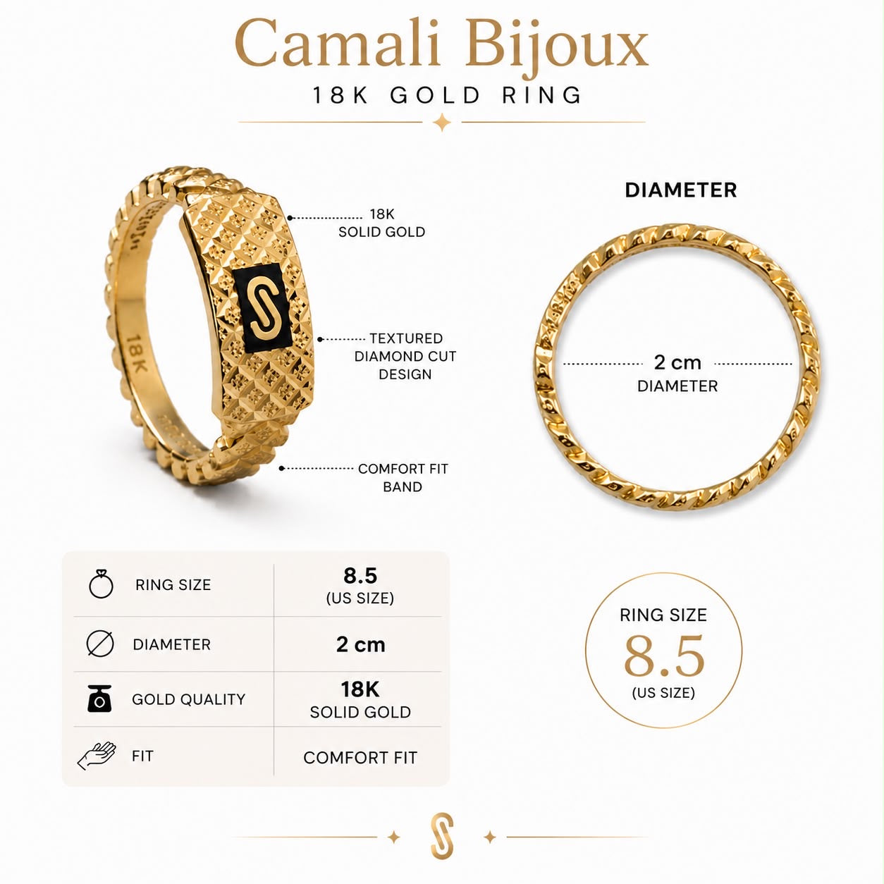18k gold ring, size 8.5, 2.7g