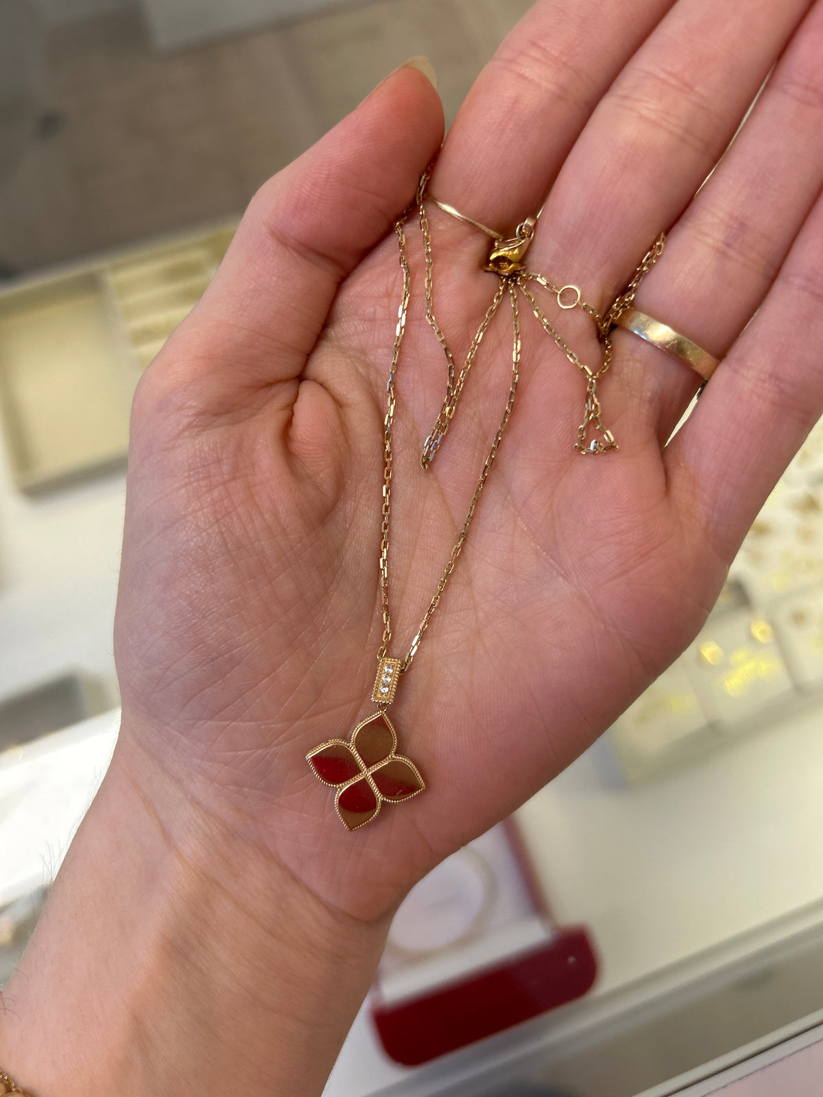 18k gold flower necklace, adjustable 40-45cm, 5g