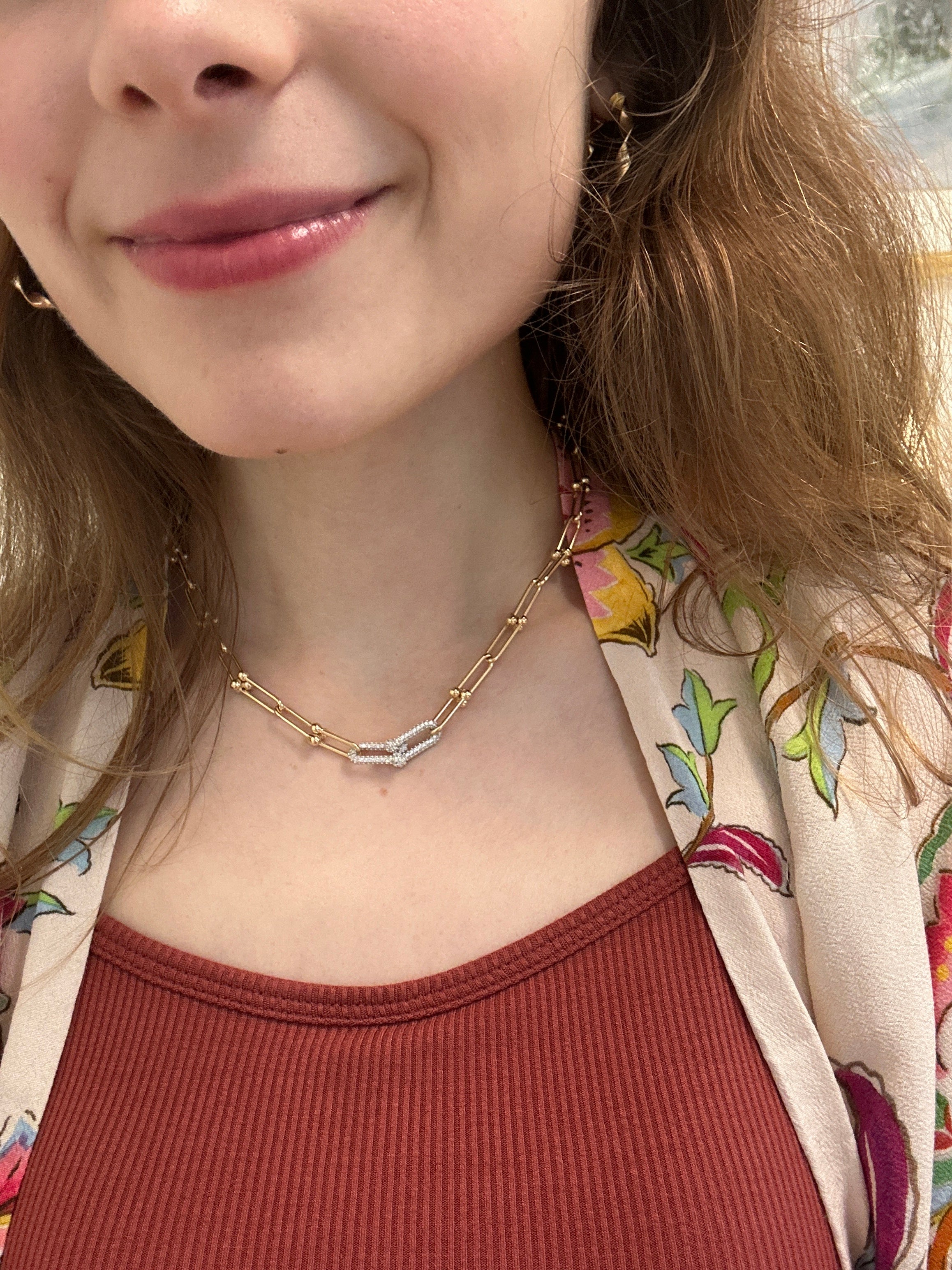 18k solid gold hardware chain with zirconia stones, 40cm, 9.91g