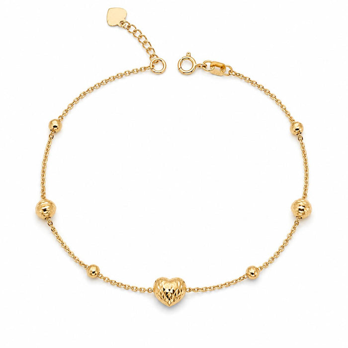 18k gold beads and hearts bracelet, 17.5-19cm, 2g