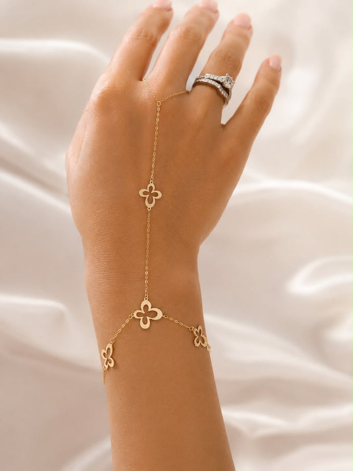 Bracelet bague papillon en or 18 carats, léger (0,90g), la taille du bracelet est de 17,8cm