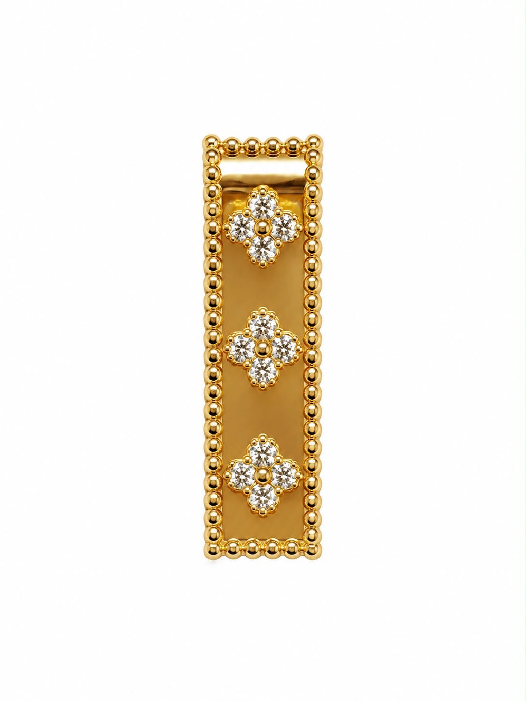 18k gold clovers with zirconia stones flat pendant, 30mm, 2.09g