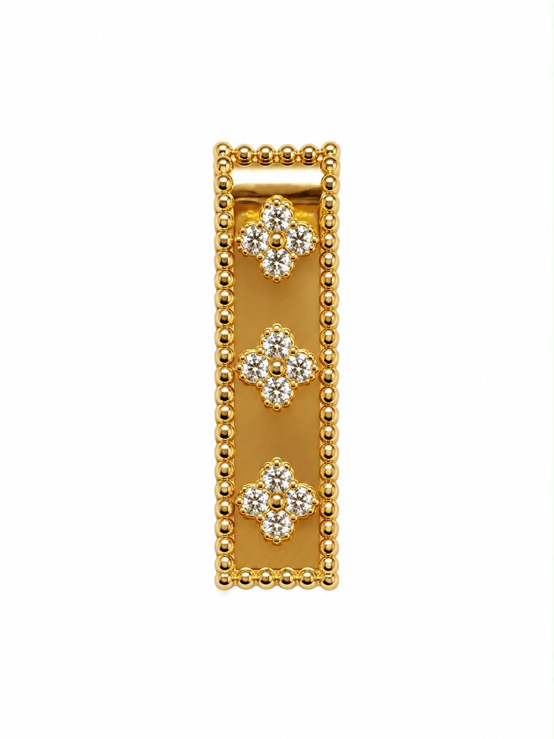 18k gold clovers with zirconia stones flat pendant, 30mm, 2.09g