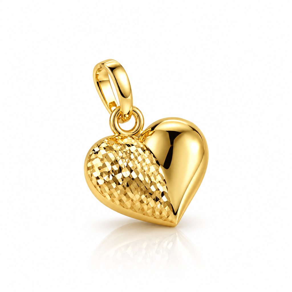 Pendentif cœur en or 18 carats mi-texturé, 20 mm, 1,48 g