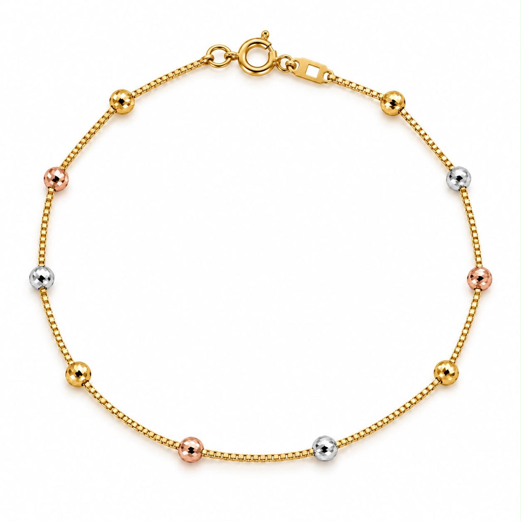 18k gold tritone beaded bracelet, 19cm, 1.14g