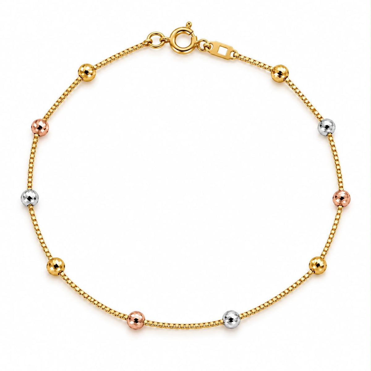18k gold tritone beaded bracelet, 19cm, 1.14g