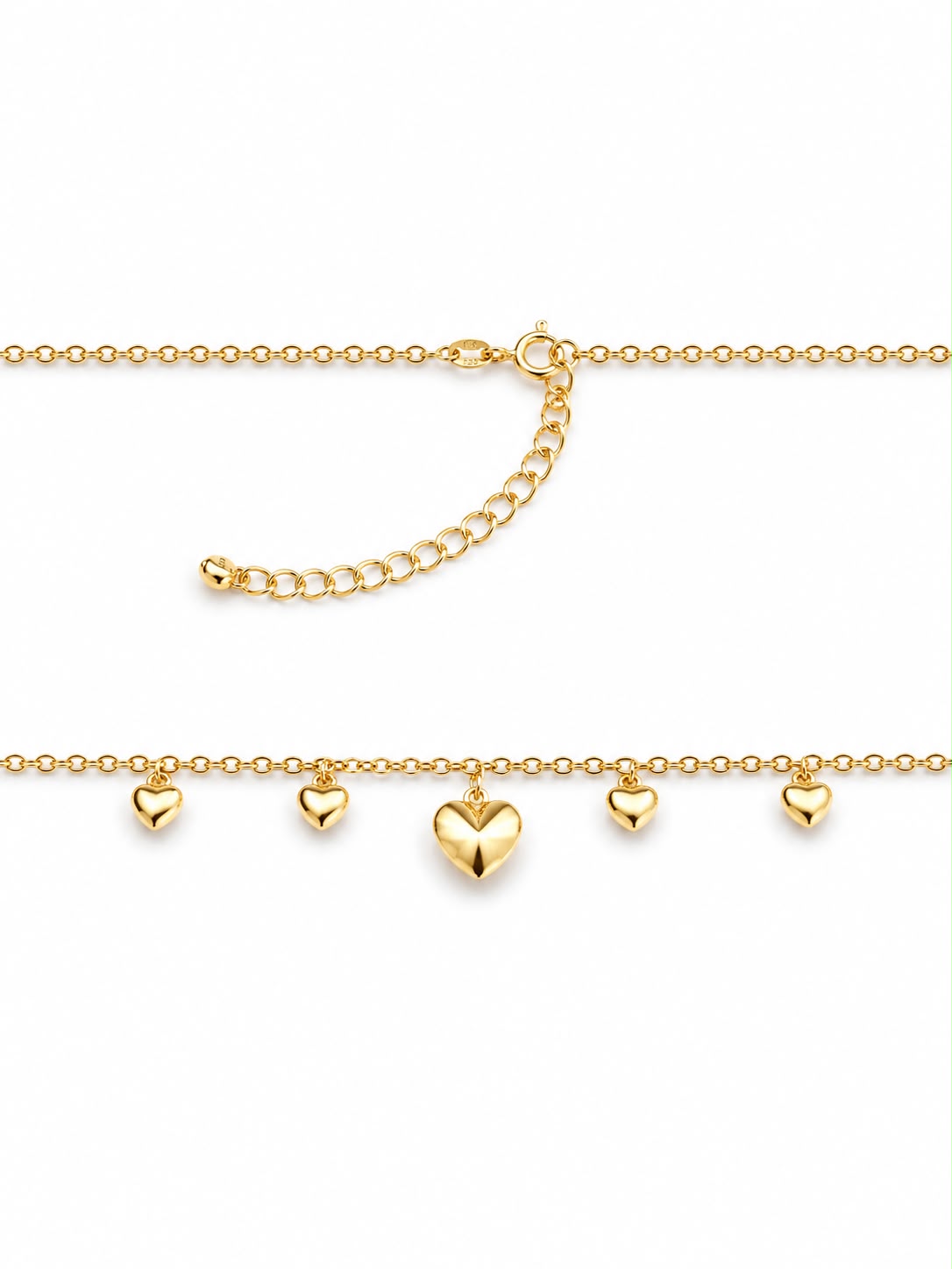 18k gold hearts dangling necklace ajustable 45-50cm, 5.98g
