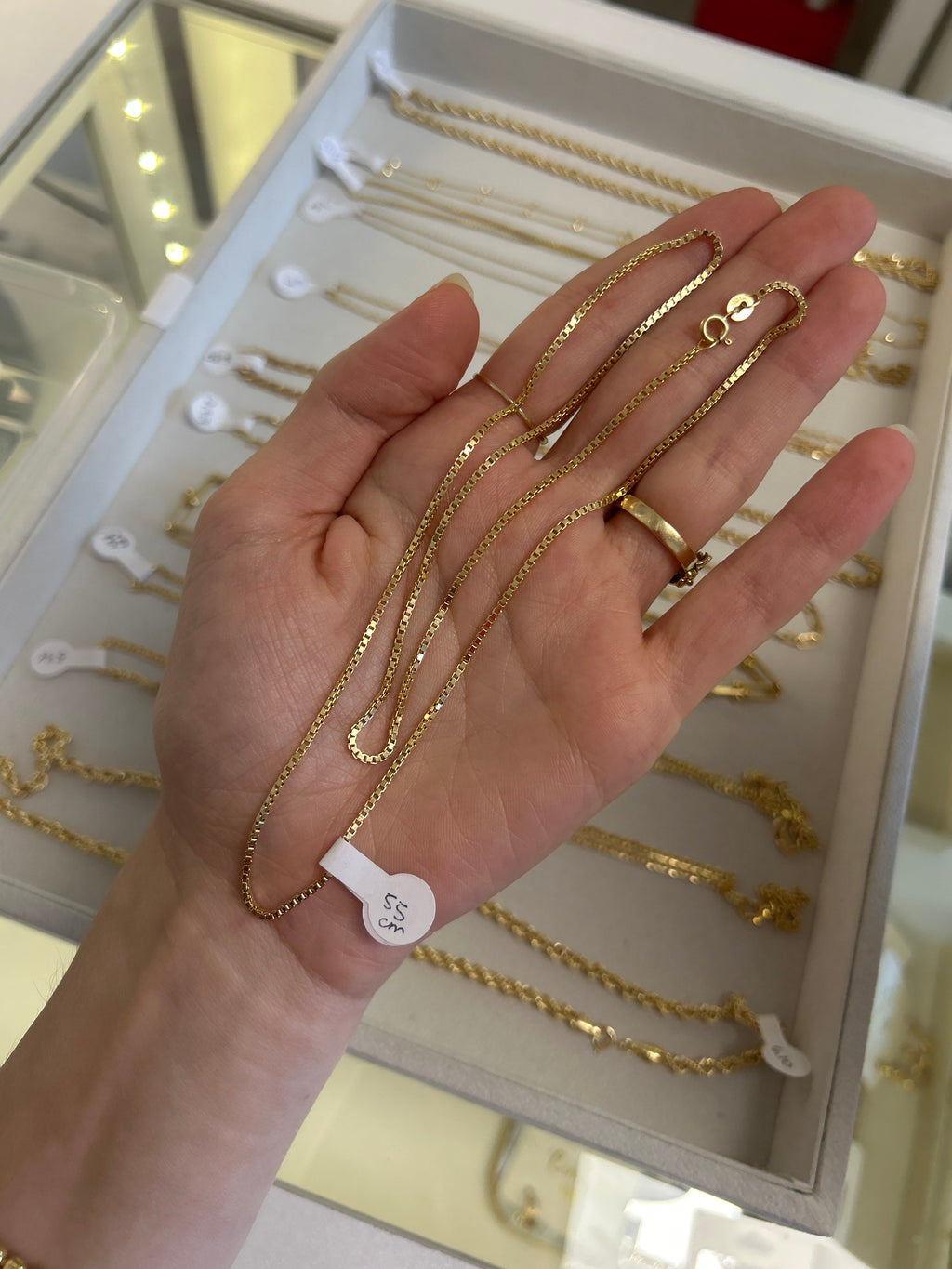 18k gold box chain , 55cm, 4.13g