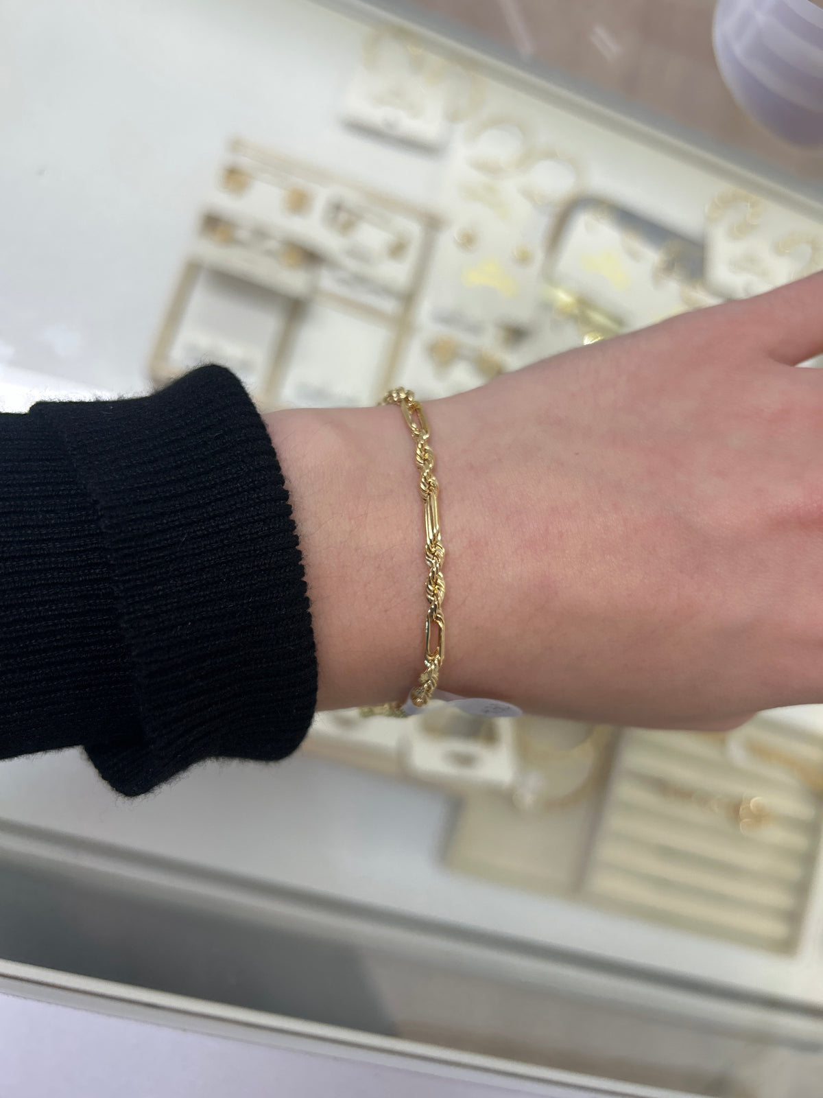Bracelet spécial corde en or 18 carats avec petit cœur, ajustable 17-19 cm, 4,93 g