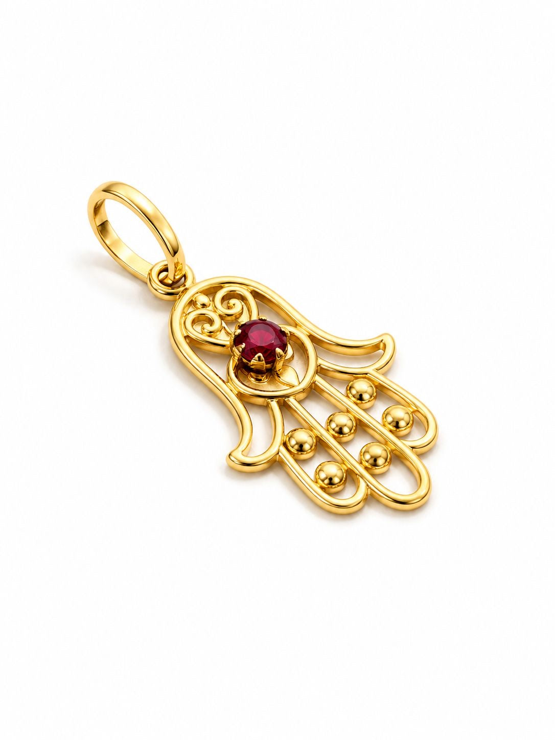 18k gold Fatma hand with lab ruby, 0.94g